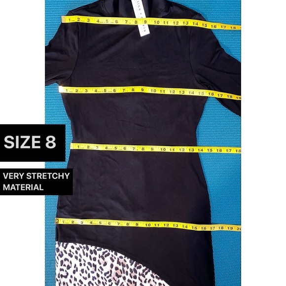 Alice + Olivia Delora Black White Turtleneck Leopard Patchwork Mini Dress - Picture 11 of 16